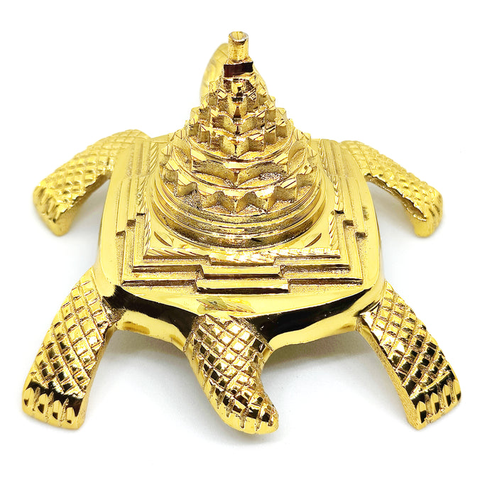 Brass (Peetal) Meru Shree Yantra with Tortoise for Good Luck, Success & Prosperity