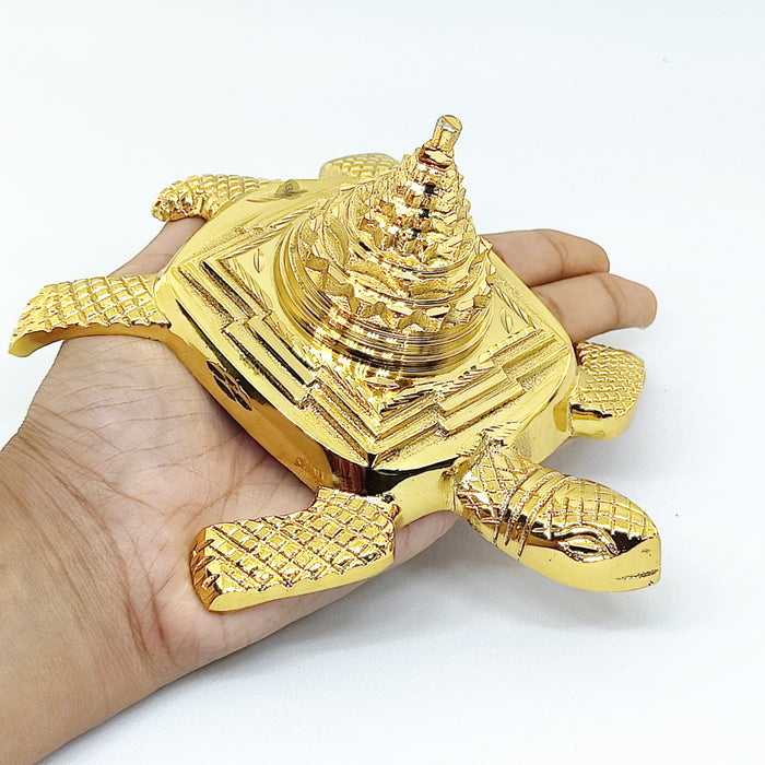 Brass (Peetal) Meru Shree Yantra with Tortoise for Good Luck, Success & Prosperity
