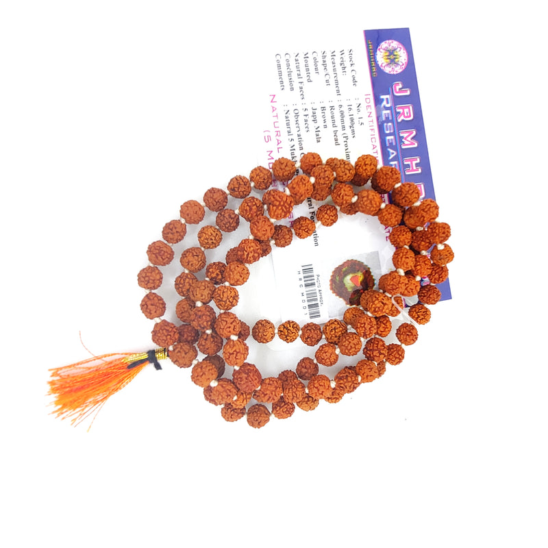 Certified Original 5 Mukhi Rudraksh Mala 108 Beads