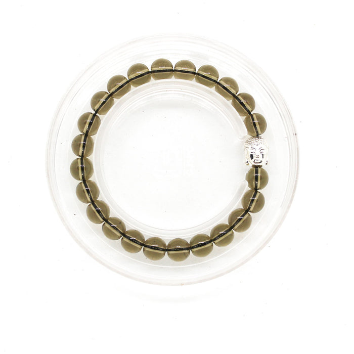 Certified & Energised Smoky Quartz Bracelet with Buddha Charm for Healing and Meditation